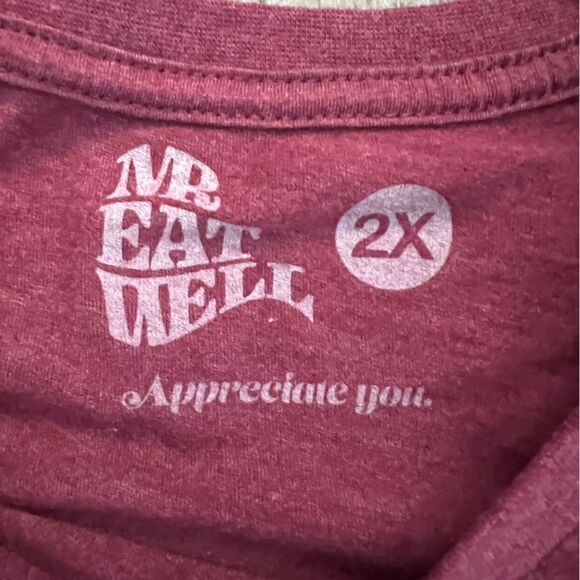 Mr. Eat Well Red Graphic Print Tee Pizza Design Short Sleeves Crewneck Size 2X - Picture 3 of 7